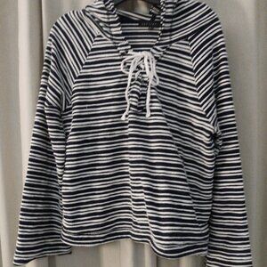 🆓🆓🆓Sanctuary Dark Navy and White Hooded Long Bell Sleeve Pullover Top